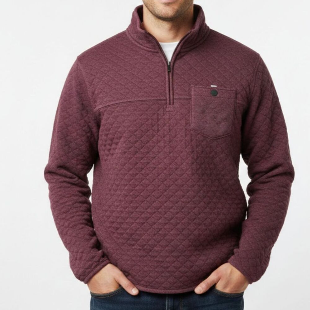 Eddie Bauer Men's Burgundy Quilted Quarter-Zip‎ Pullover Sweater - Size Medium